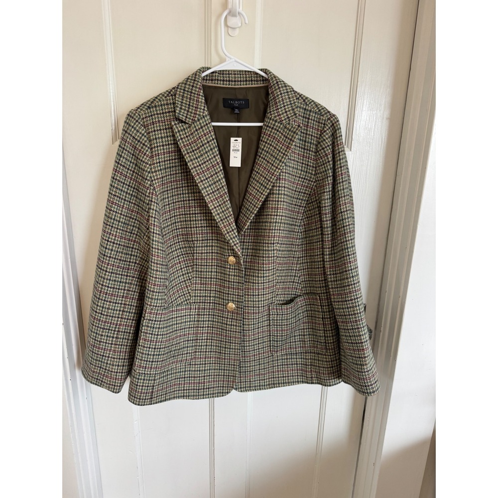 NWT Talbots houndstooth plaid wool blazer size 18w